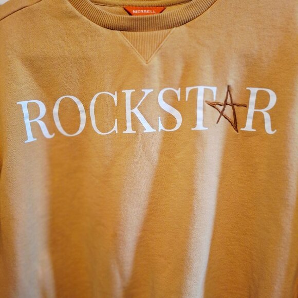 Merrell Rockstar Logo Sweatshirt M/M Tan Cotton Blend Crewneck Cozy core Outdoor - Picture 5 of 7